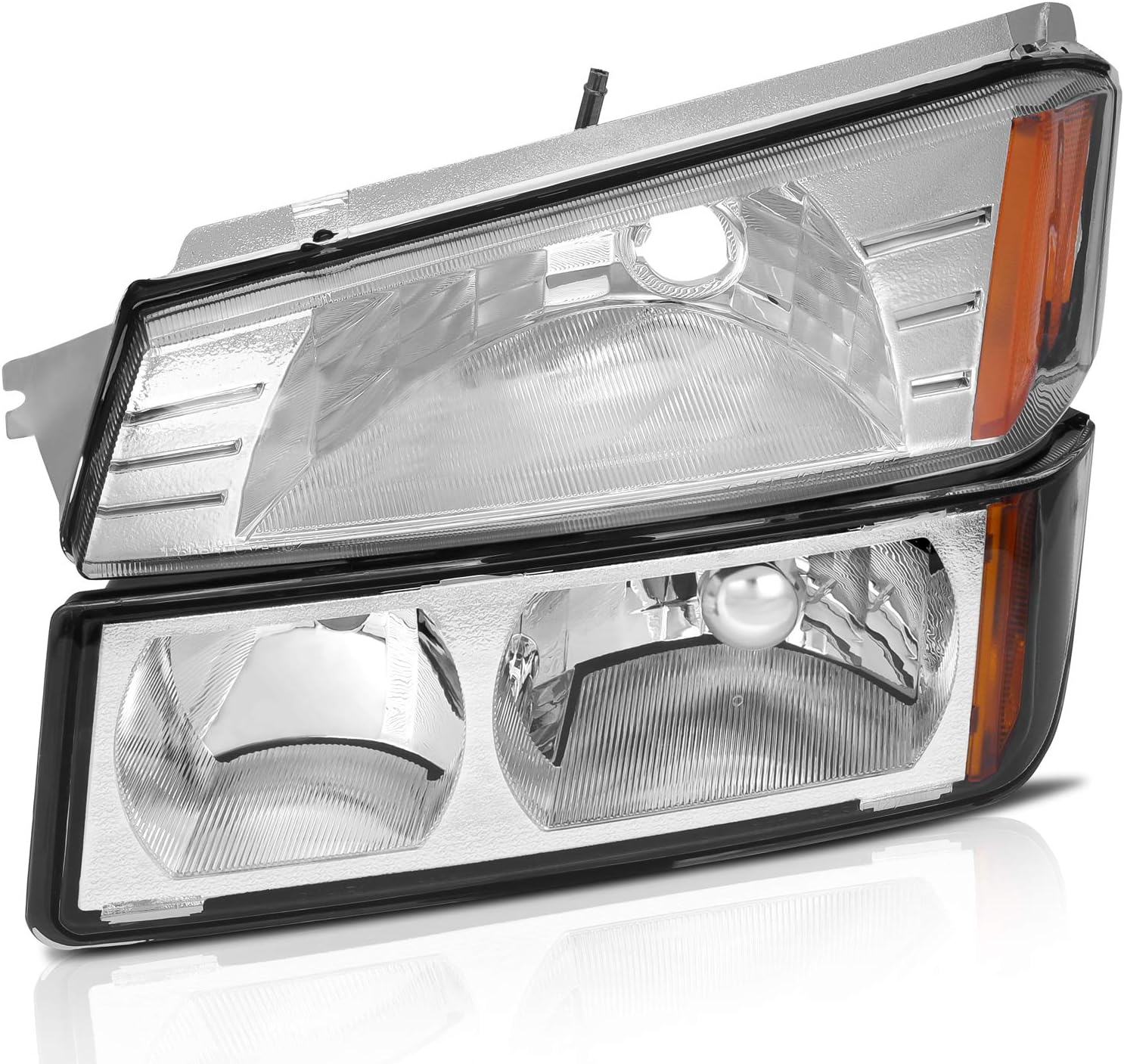ECCPP Headlight Assembly Pair For Chevrolet Avalanche 1500/2500 2002-2006(For Avalanche with Body Cladding Model only) Chrome Housing Amber Reflector Clear lens Driver and Passenger Side