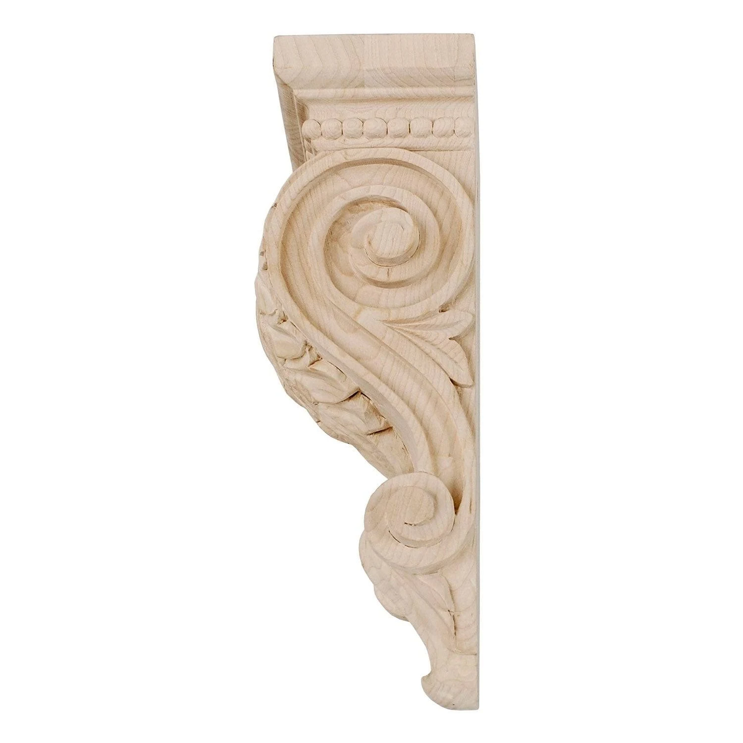 14-5/8 in. x 6-3/8 in. x 4-5/8 in. Unfinished X-Large Hand Carved North American Solid Alder Acanthus Leaf Wood Corbel