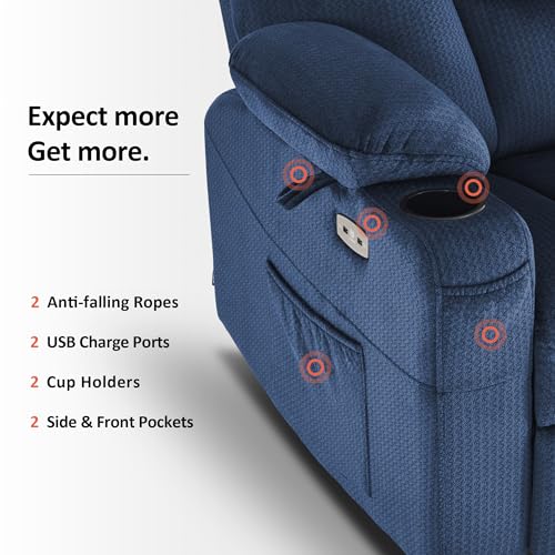 MCombo Small Power Lift Recliner Chair with Massage and Heat for Petite People, Cup Holders, USB Ports, Side Pockets, Fabric 7569 (Small-Regular, Brown)