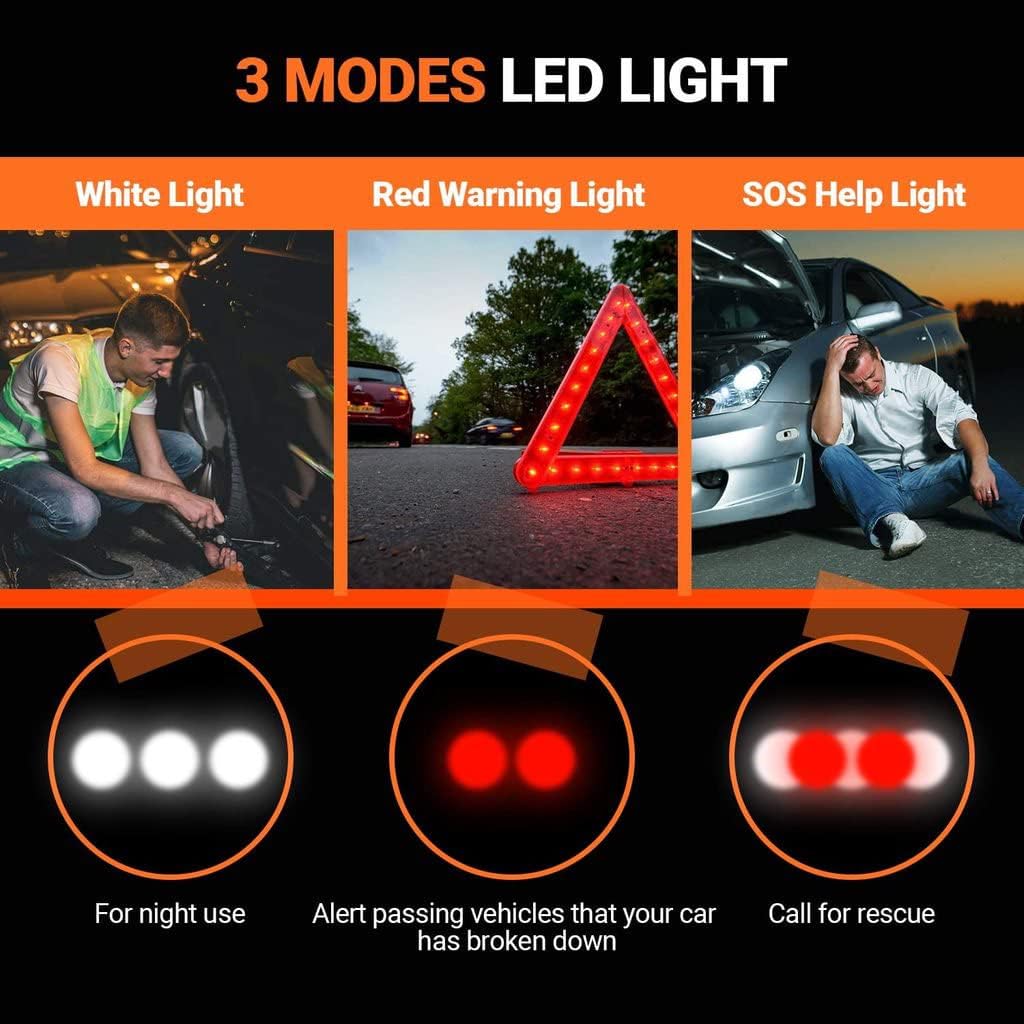 Car Tire Inflator 12V DC Portable Air Compressor with 3 LED Lights | Orange 2Pcs Pack of 2