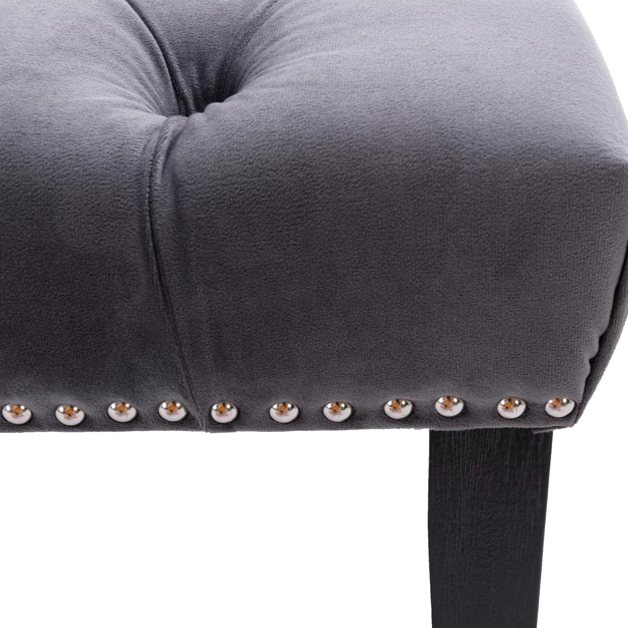 Upholstered Tufted Bench Ottoman, Modern Velvet Ottoman Bench, Button Dining Bench Window Seat for Living Room Bedroom, Fabric Entryway Bench with Wood Legs, Dark gray