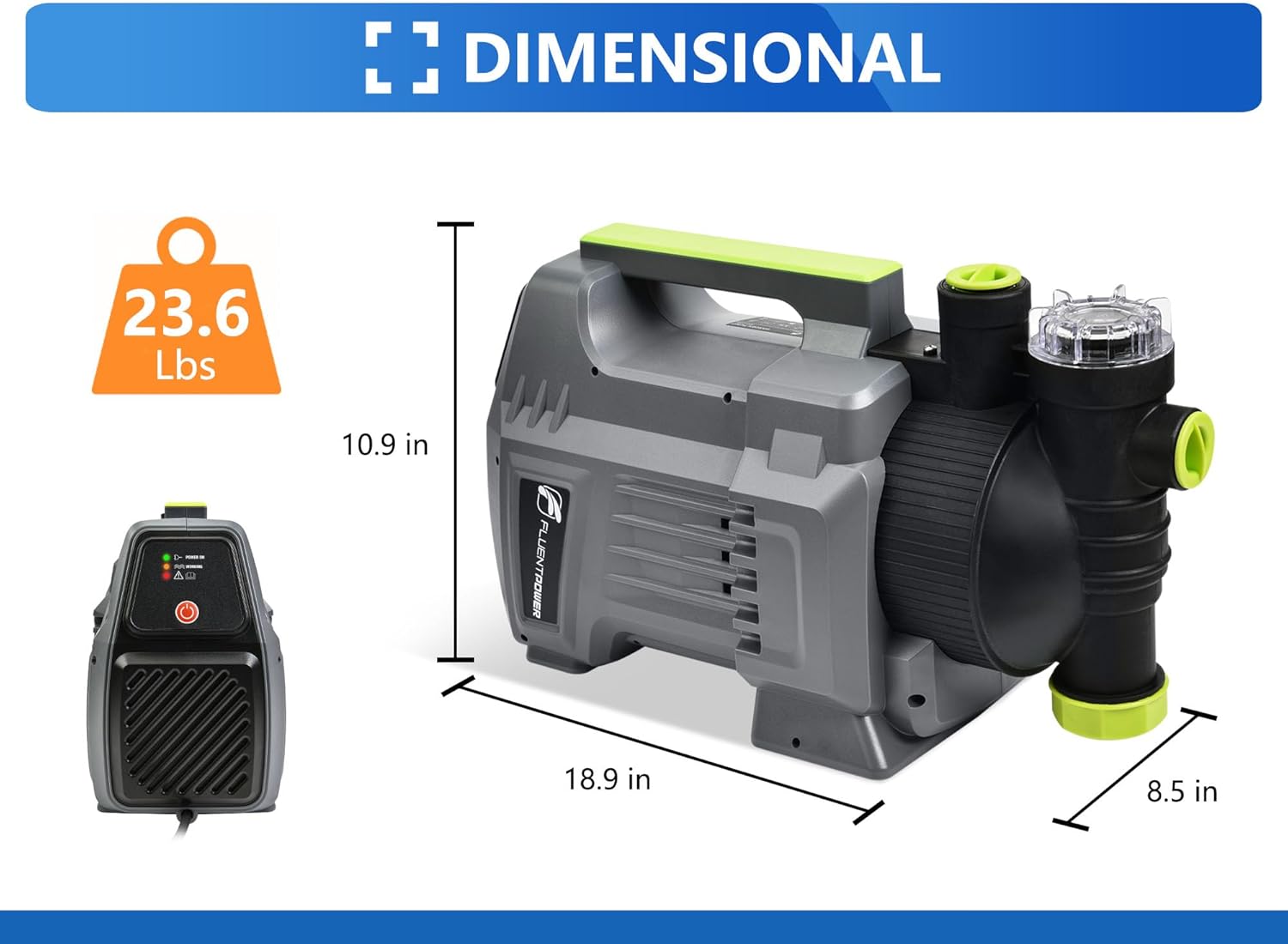 FLUENTPOWER 1.5HP Automatic Garden Booster Pump with Integrated Prefilter, 1300GPH, Lift 150FT, Portable Shallow Well Jet Pump, Water Transfer Draining Pump for Home Garden Lawn Sprinkler Irrigation