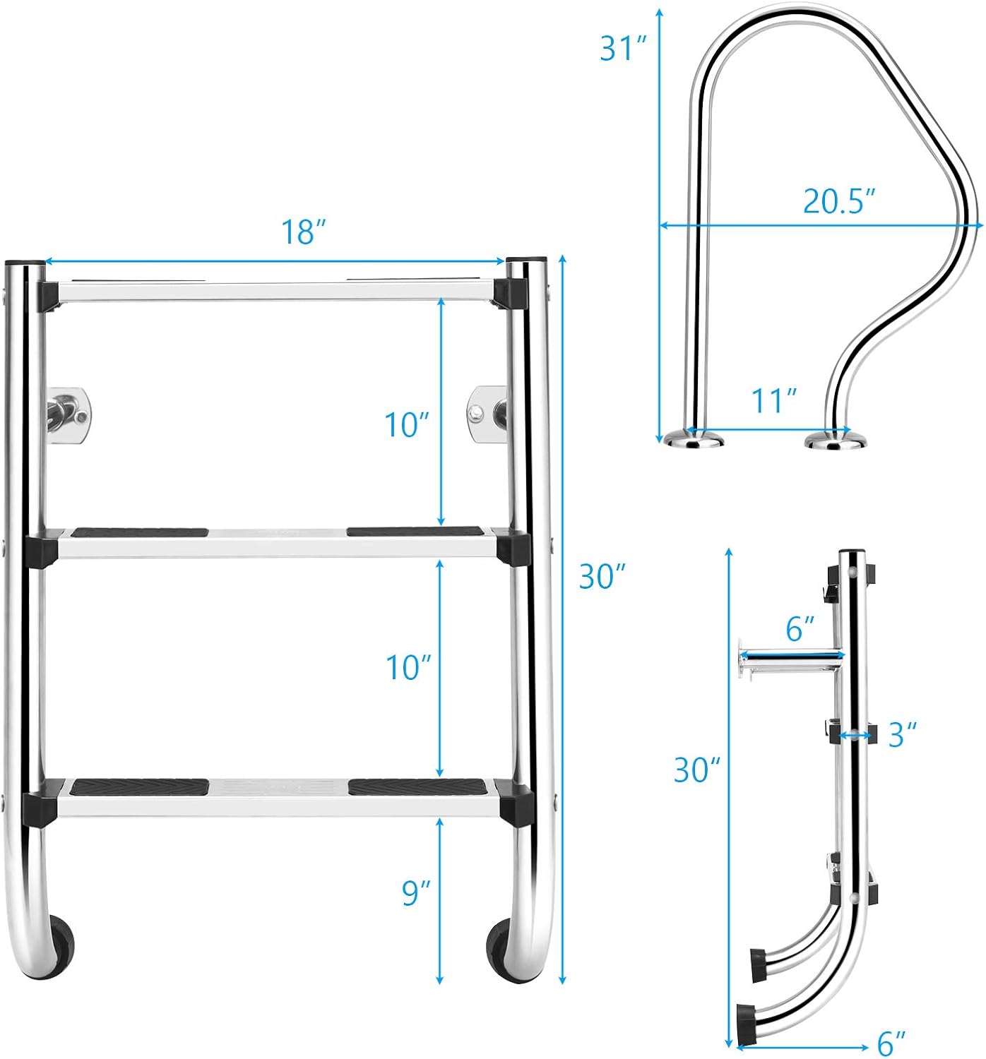 Goplus Stainless Steel Pool Ladder, 440-lb Capacity Heavy Duty Inground Split Ladder w/ Handrail and 3-Step Non-Slip Footstep