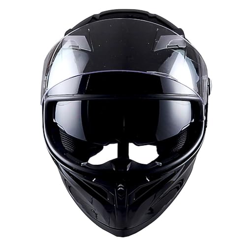 1Storm Motorcycle Full Face Dual Visor Helmet Bundle with Spoiler and Motorcycle Bluetooth Headset: HJK316 Matt Black