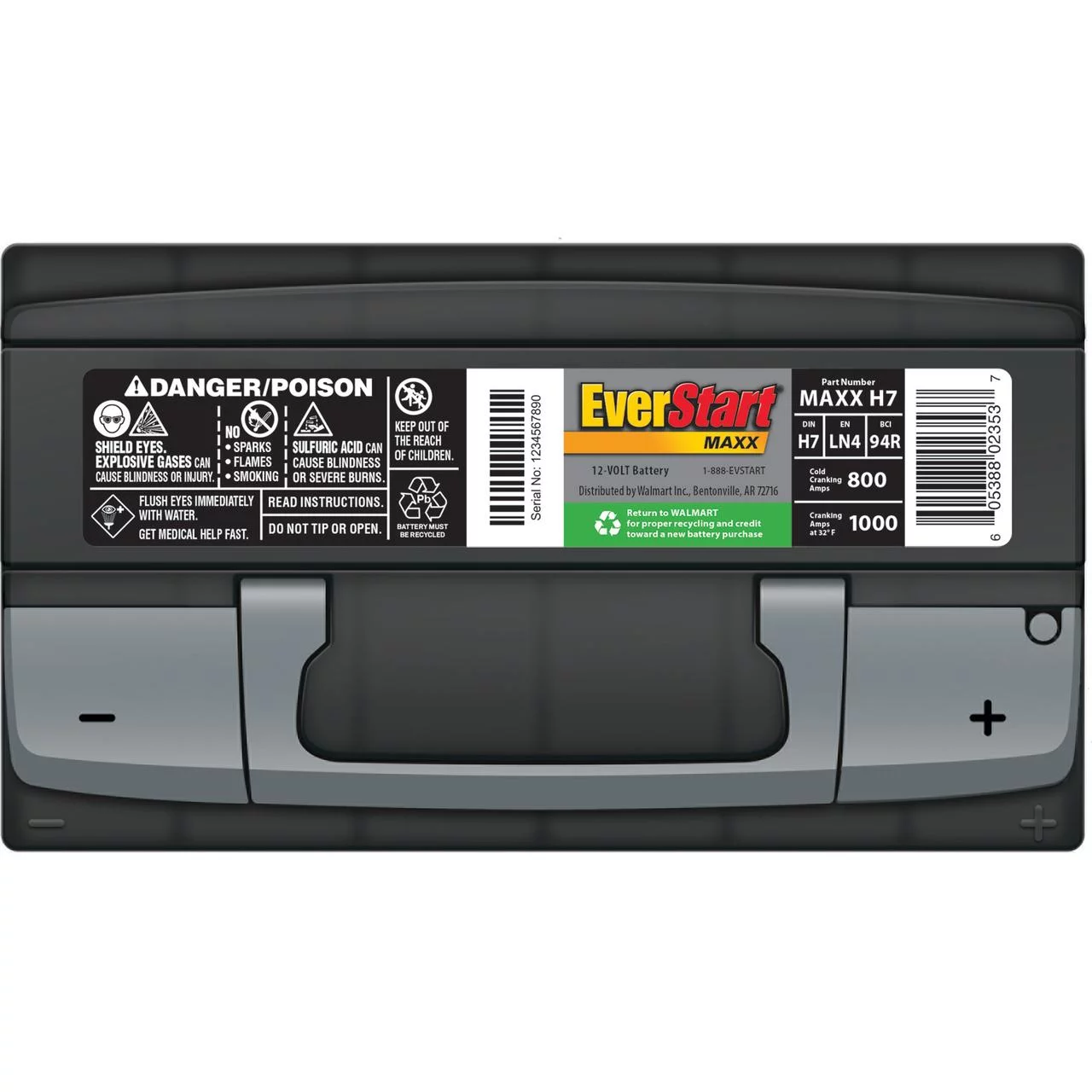 EverStart Maxx Lead Acid Automotive Battery, Group Size H7 / LN4 / 94R 12 Volt, 800 CCA