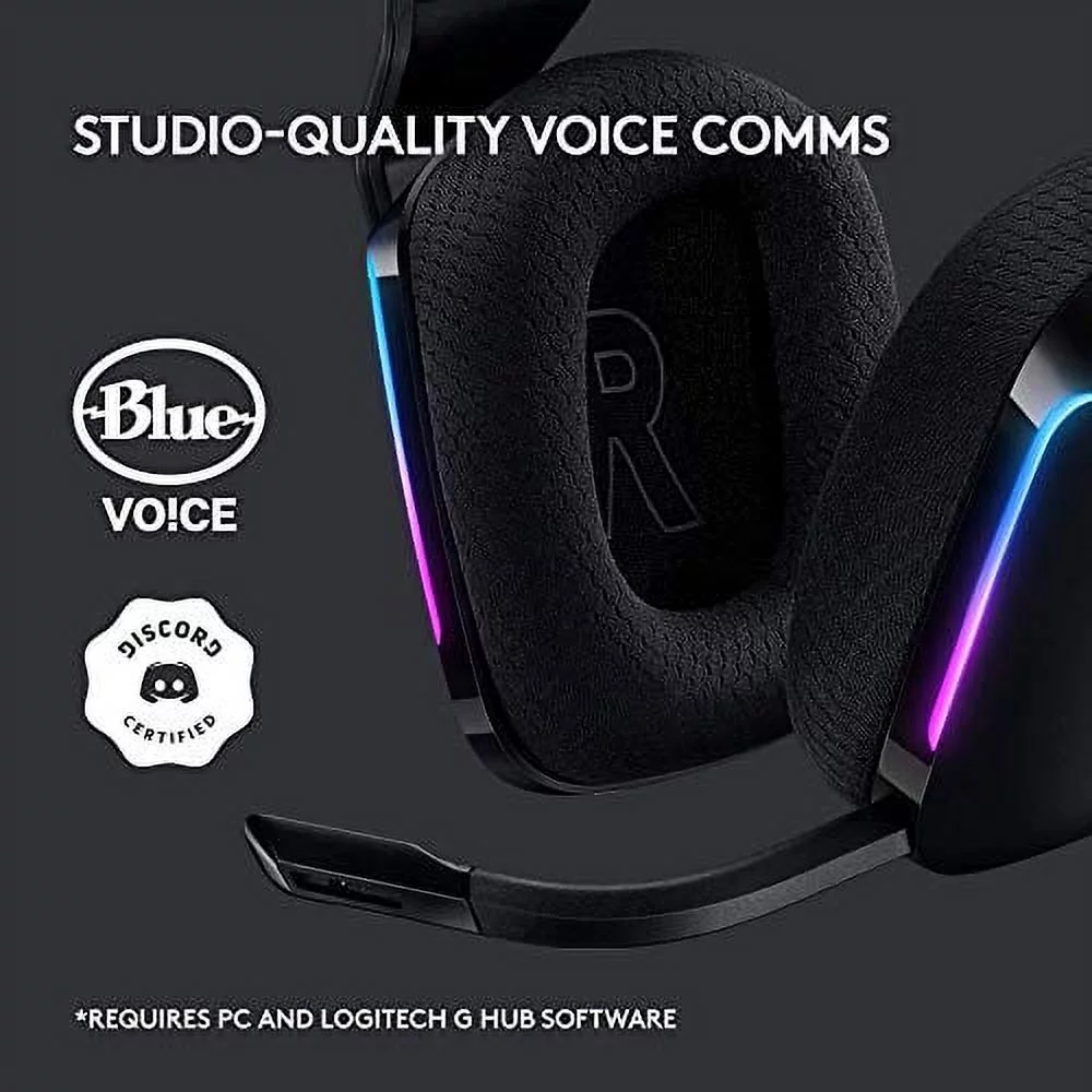 Logitech G733 LIGHTSPEED Wireless Gaming Headset with suspension headband, LIGHTSYNC RGB, Blue VO!CE mic technology and PRO-G audio drivers, Black