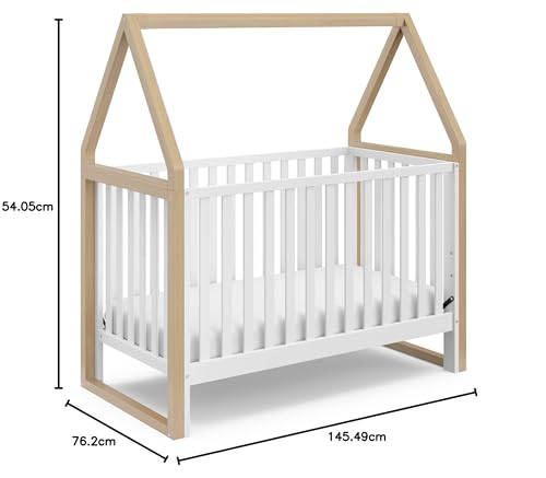 Storkcraft Orchard 5-in-1 Convertible Crib (White with Driftwood) – GREENGUARD Gold Certified, Canopy Style Baby Crib, Converts from Crib to Toddler Bed, Daybed and Full-Size Bed