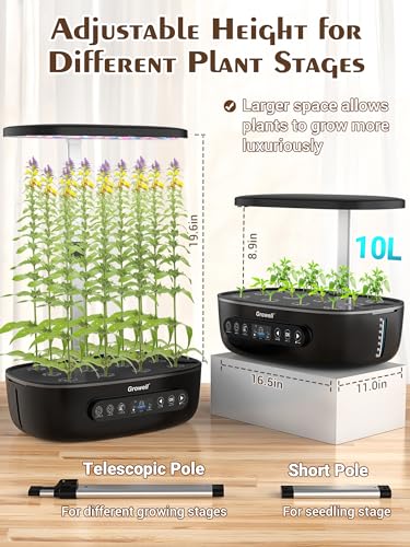 Hydroponics Growing System 12 Pods, Growell Smart Herb Garden with 96 38W LED Grow Lights, 10L Double-Layer Water Tank, Customizable Cultivation Program, Indoor Garden for Home Kitchen, Office (White)
