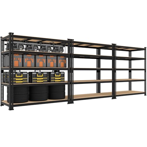 5 Tier Garage Storage Shelves - 32" W x 16" D x 63" H Adjustable Heavy Duty Metal Shelving Unit, Garage Shelving Utility Storage Rack for Basement, Pantry, Kitchen, Black, 2 PCS