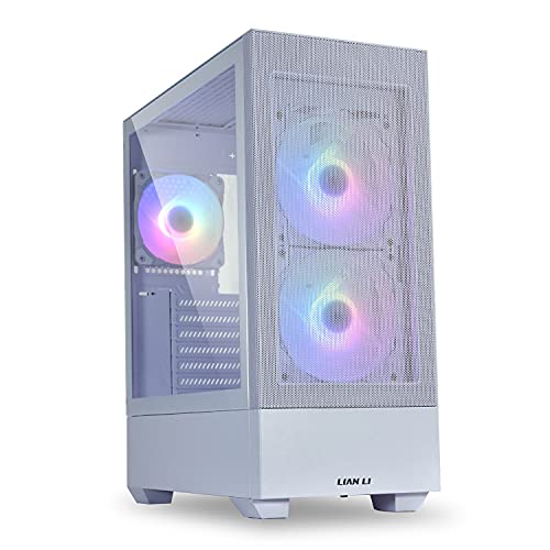LIAN LI High Airflow Mid-Tower ATX PC Case with RGB Fans, Tempered Glass Side Panel, USB-C Port (LANCOOL 205 MESH C, White)
