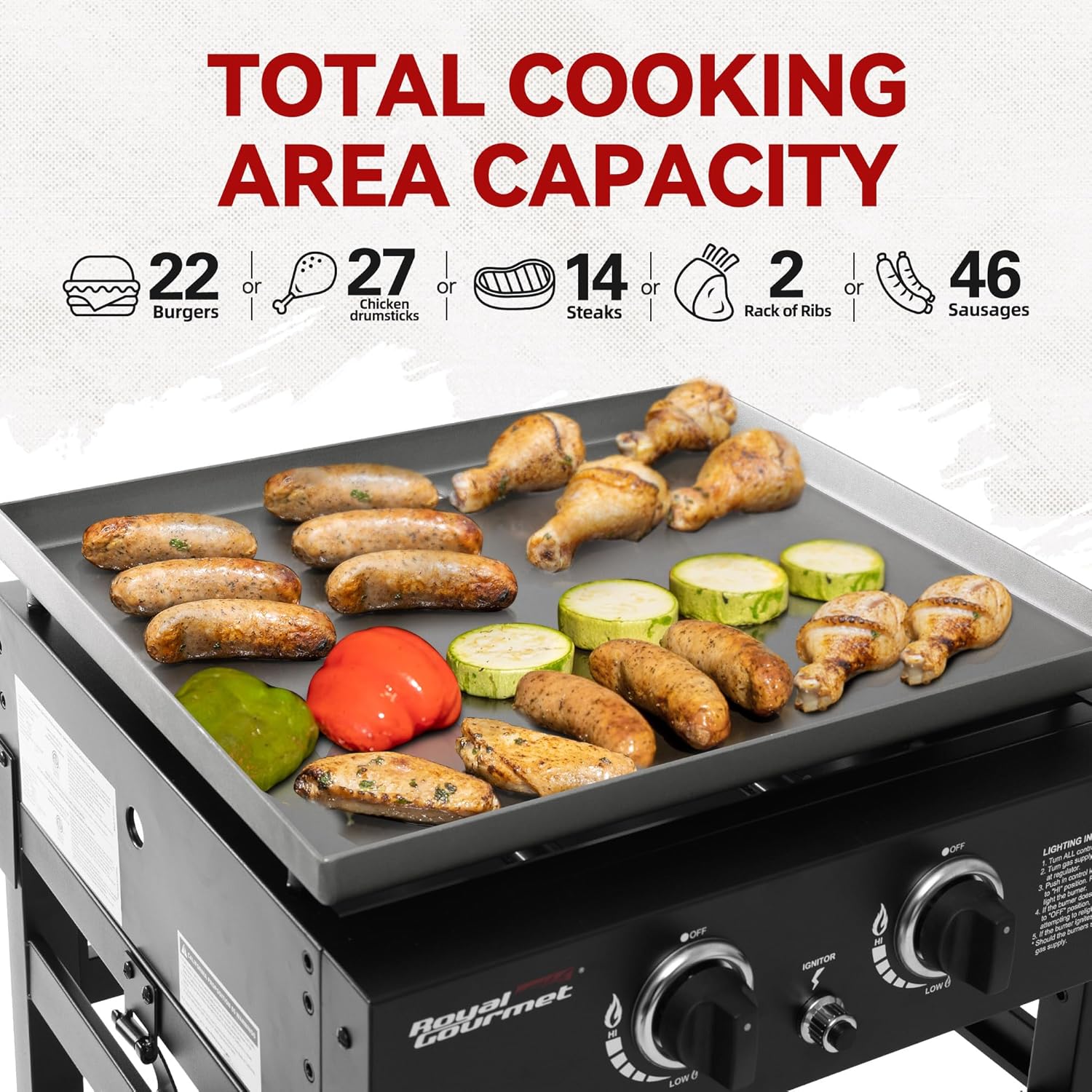 Royal Gourmet GB2000N 2-Burner Propane Gas Griddle, 23-Inch Flat Top BBQ Grill, 30,000 BTUs, Outdoor Griddle Station with 450 Sq. In. Cooking Area for Camping, Patio, or Tailgating, Black