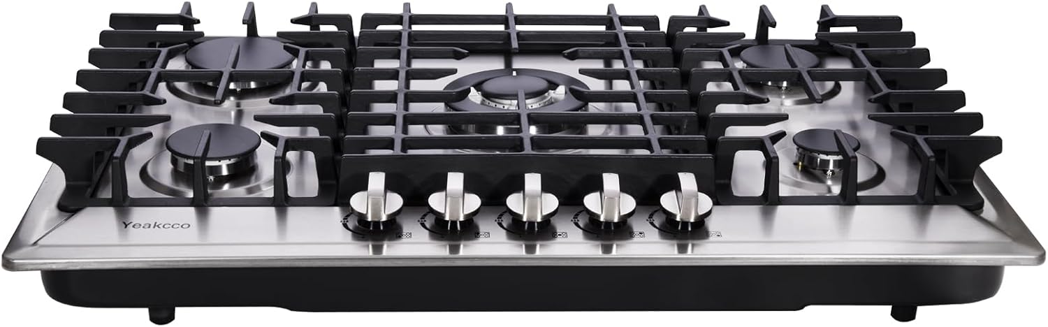 30 Inch Gas Cooktop, Built-in 5 Burners Stainless Steel Gas Stovetop Propane/Natural Gas Convertible Stove Top Dual Fuel Gas Hob