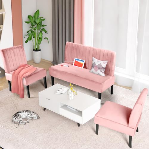 STHOUYN 3 Piece Living Room Furniture Sets, 3 Seat Couch and Loveseat with 2 USB, Single Sofa Accent Chair, Modern Small Couches for Small Spaces, Bedroom, Apartment (Dark Grey)