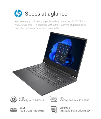HP Victus Gaming Laptop, 15.6 inches 144Hz FHD(1920 x 1080) Anti-Glare Display, AMD Ryzen 5-8645HS, 16GB RAM, 1TB SSD, NVIDIA GeForce RTX 4050, Backlit Keyboard, Win11, Mica Silver (2024)