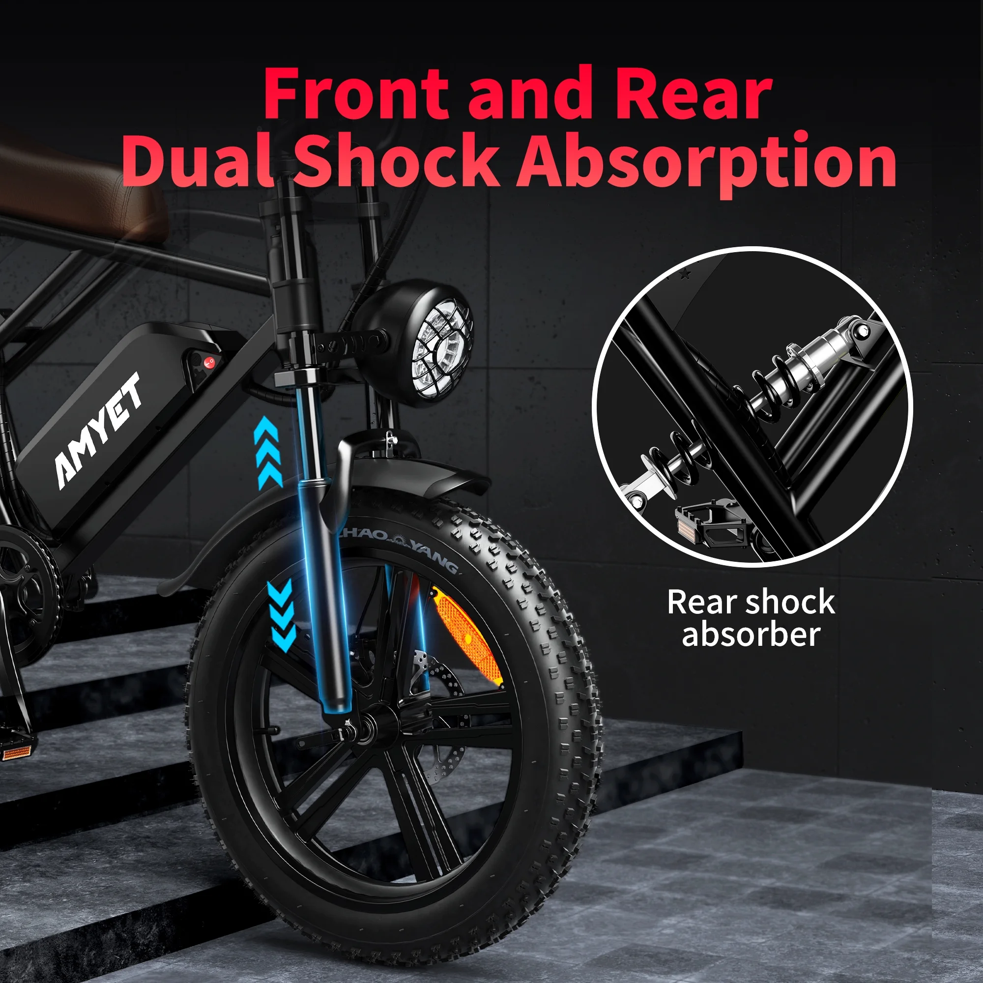 AMYET Electric Bike Adult E Bike E Bicycle Brown UL2849 48V/20Ah Dual Suspension 20" Fat Tire 20MPH & 68 Miles - Curated Treasures Market