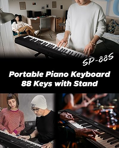 Starfavor 88 Key Piano Keyboard, Compact Bluetooth Digital Piano with Full-size Semi Weighted 88 Keys, Budget Electric Keyboard Piano with Stand, Piano Pedal, Carrying Bag, Recording/MIDI/USB, Black