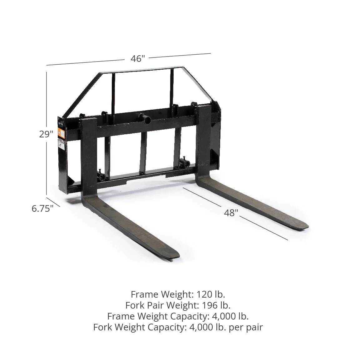 Titan Attachments 48-in Skid Steer Pallet Fork Frame Attachment, 48" Fork Blades, Rate 4,000 LB, Quick Tach Tractor