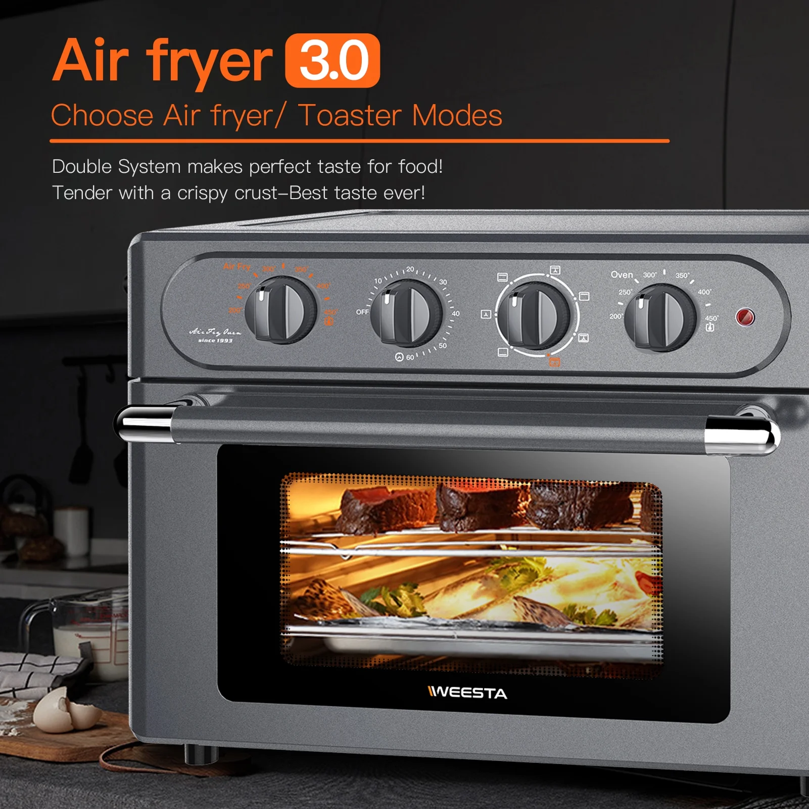 7-in-1 24 QT Air Fryer Toaster Oven ,Convection Oven with Air Fry, Roast, Toast, Broil Bake Function Rotisserie Dehydrator for Kitchen Countertop Appliances for Cooking Chicken, Steak & Pizza
