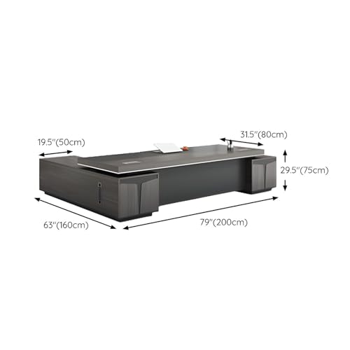 Modern Large Executive Desk with Drawer, L-Shaped Computer Desk Office Desk Home Office Furniture with Drawers Rustic Computer Table for Home Office with USB Power Outlet Storage Cabine