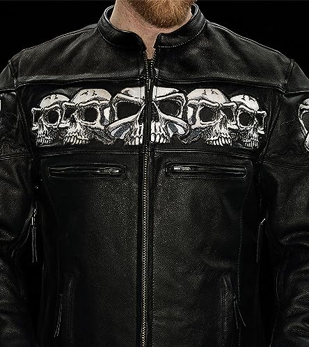 First Mfg Co - Savage Skulls - Men's Motorcycle Biker Riding Black Leather Jacket
