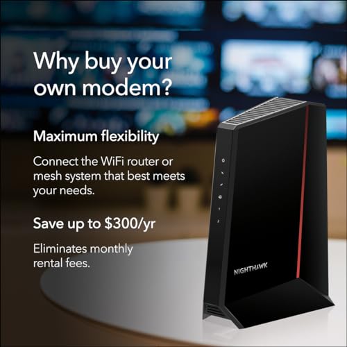 NETGEAR Nighthawk Cable Modem CM1200 - Compatible with all Cable Providers including Xfinity by Comcast, Spectrum, Cox | For Cable Plans Up to 2 Gigabits | 4 x 1G Ethernet ports | DOCSIS 3.1, Black