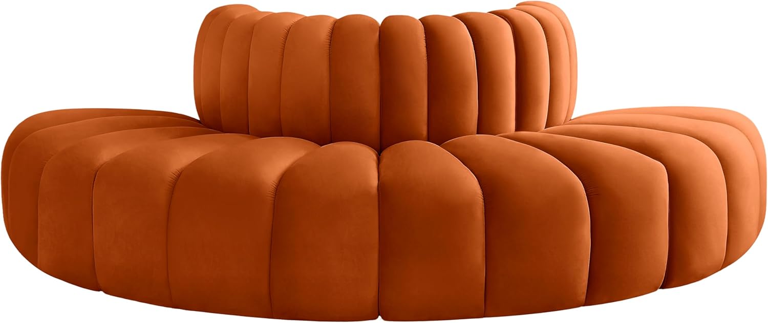 Meridian Furniture Arc Collection Modern | Contemporary Sofa with Soft Velvet, Deep Channel Tufting, Modular Design, 90 W x 45 D x 30 H, Cognac