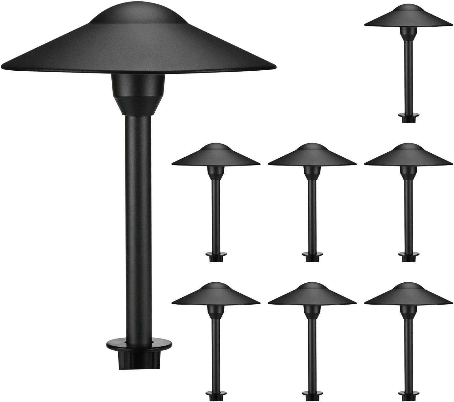Lumina Low Voltage Landscape Lighting Cast-Aluminum Outdoor Path and Area Light Warm White 3W G4 LED Bulb and ABS Heavy Duty Ground Stake Included for Yard Walkway Lawn - Black PAL0101-BKLED8 (8PK)