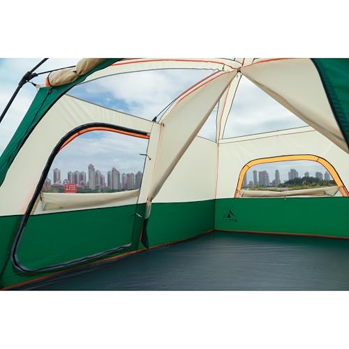 KTT Extra Large Tent 10-12-14 Person(Style-B),Family Cabin Tents,2 Rooms,3 Doors and 3 Windows with Mesh,Straight Wall,Waterproof,Double Layer,Big Tent for Outdoor,Picnic,Camping,Family Gathering