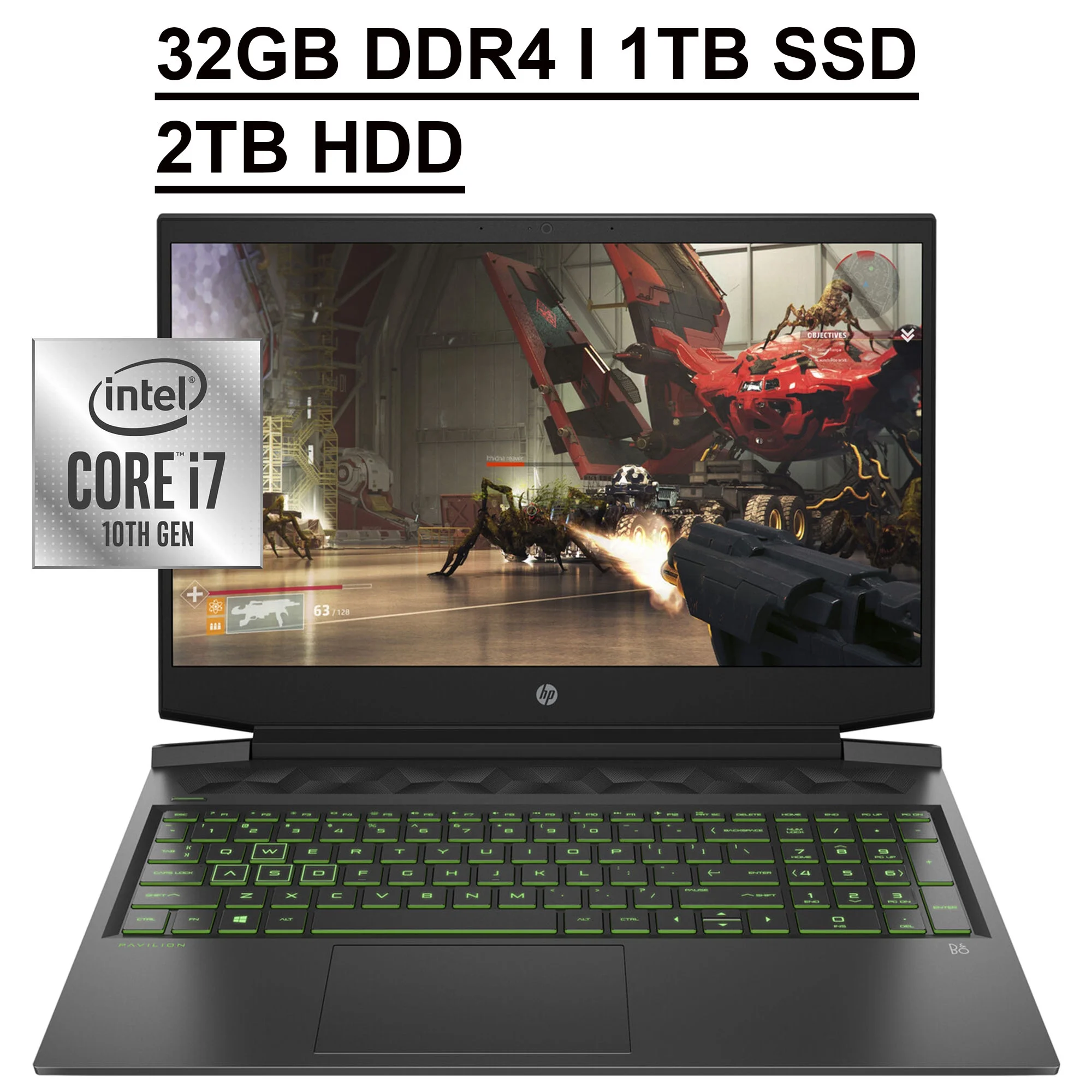 HP Pavilion 16 Gaming Laptop 16.1" FHD IPS Anti-glare Display 10th Gen Intel Hexa-Core i7-10750H 32GB DDR4 1TB SSD 2TB HDD GeForce GTX 1660 Ti 6GB Intel UHD Graphics Backlit Keyboard Win10 Black