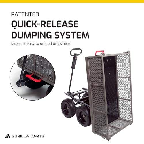 Gorilla Carts Steel Utility Wagon w/Removable Side Panels, 1200 lb Capacity, Gray - Outdoor Flatbed Cart with 39.45" x 22" Metal Mesh Bed and All-Terrain Wheels for Garden, Lawn & Landscaping