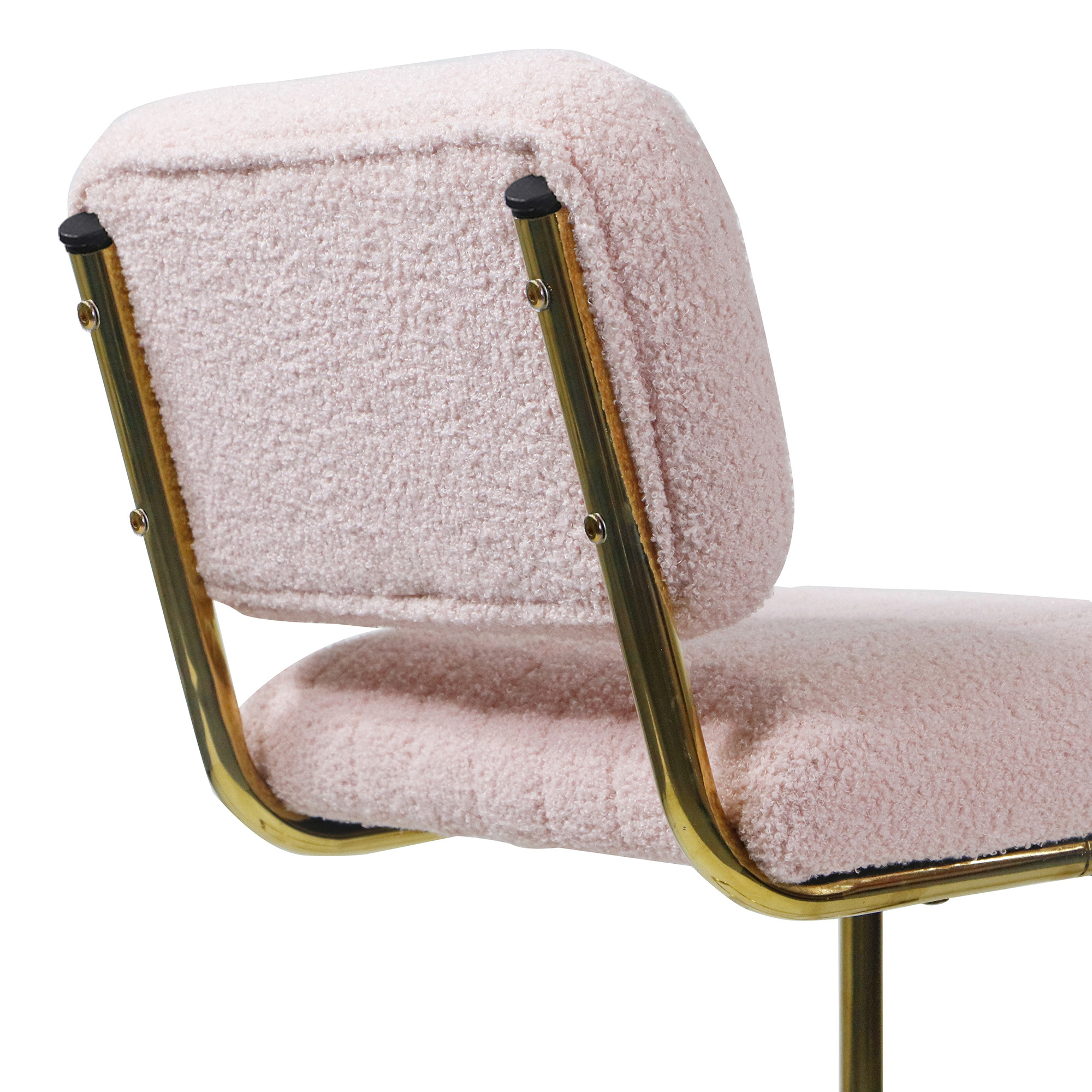 Mid-Century Modern Counter Height Bar Stools for Kitchen Set of 2, Armless Bar Chairs with Gold Metal Chrome Base for Dining Room, Upholstered Boucle Fabric Counter Stools, Pink