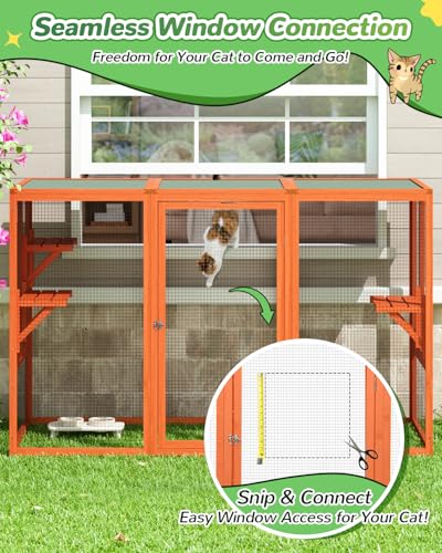 Catio Outdoor Cat Enclosure,71" L Outside Cat House Weatherproof, Wooden Large Catios for Cats Patio, Cat Houses with 3 Platforms,Grey