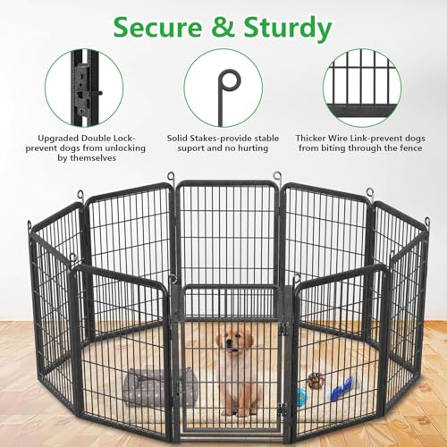 Dog Playpen Outdoor with Low Threshold Full Gate, 32" Height 10 Panels Large Dog Fence Outdoor for Yard, Heavy Duty Pet Playpen Metal Play Pen Portable Fence for RV Camping, Yard