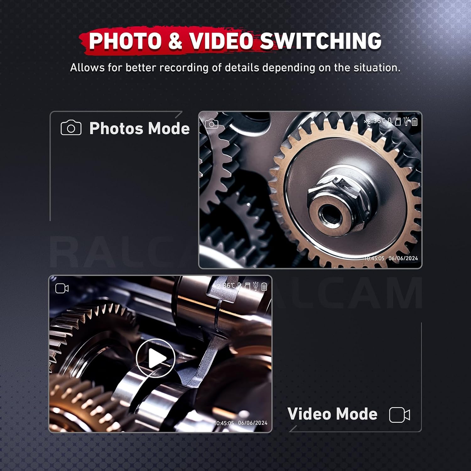 Ralcam Articulating Borescope, 2-Way 180° Inspection Camera, 6.2mm Lens IP67 Waterproof Probe, 6 Adjustable LED Lights, 3.5'' Portable IPS Screen Endoscope with 3.3FT/1.0M Flexible Cable