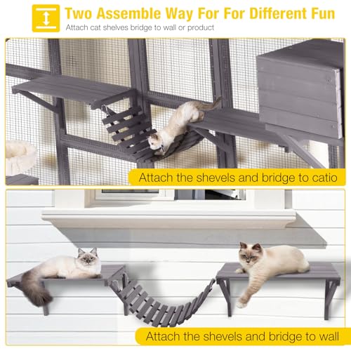 Aivituvin Catio Outdoor Cat Enclosure Window Large Cat Patio 3 Tiers with 6 Platforms and 2 Scratching Posts for Cats House 104" L
