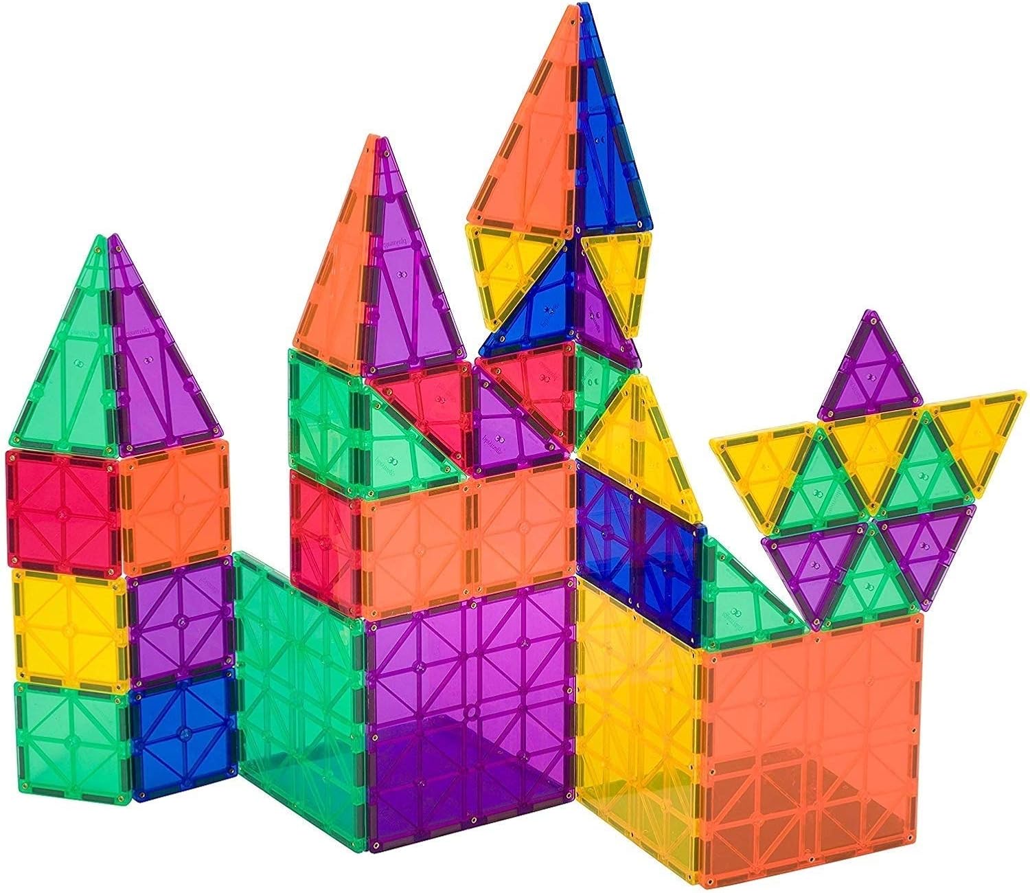 Award Winning Playmags Clear Colors Magnetic Tiles Building Set 50 + 6 Pc Set with Car - STEM Magnetic Toys Develop Motor Skills & Creativity, Colorful, Durable Magnet Building (56 Pc Set)