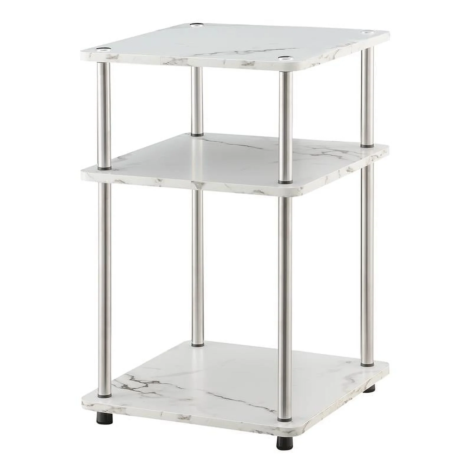 Home Square Three-Tier End Table in White Faux Marble - Set of 2