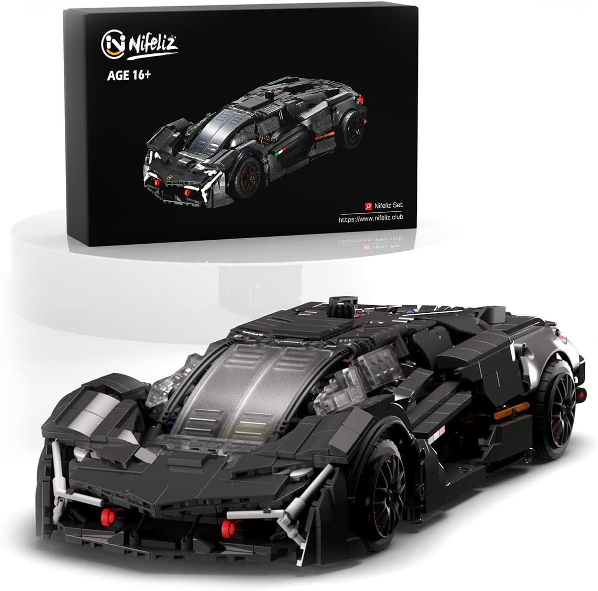 Nifeliz V14 Toy Car Model Building Kit; Build and Display an Authentic Concept Supercar (1,512 Pieces)
