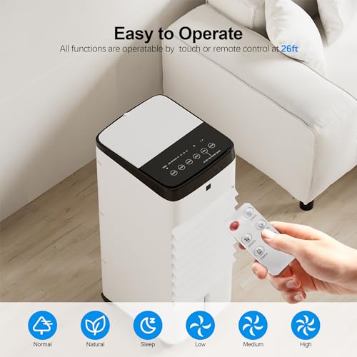 Uthfy Evaporative Air Cooler, 3 In 1 Swamp Cooler with 6 Ice Packs, Remote, 12H Timer, Portable Evaporative Cooler with 70° Oscillation, 3 Speeds, 3 Modes