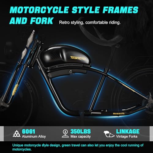 TESMOTO Electric Motorcycle Adults【1500W BAFANG Motor & Samsung 52V 20AH】, 34MPH & 75Mils Retro Style Moped Ebike,26"x4.0" Fat Tire Electric Dirt Bike,Dual Hydraulic,Full Suspension for All Terrain