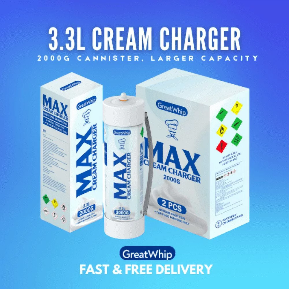 GreatWhip N2O Whipped Cream Chargers 3.3L/2000g Tank Whipped Cream Whippers(2 Cylinders)