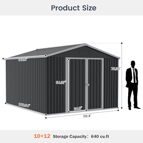 UDPATIO Outdoor Storage Shed 6 x 6 FT, Resin Garden Sheds with Floor Plastic Patio Outdoor Storage Shed with Lockable Door for Tool, Bike, Garbage Gray White