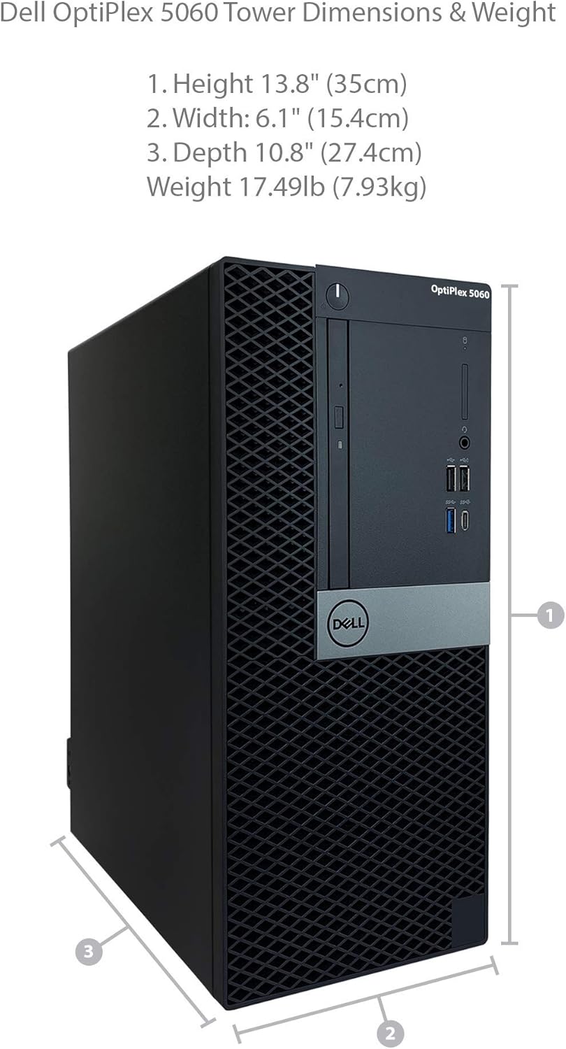 Dell Optiplex 5060 Tower Desktop - 8th Gen Intel Core i7-8700 3.20GHz (Up to 4.60GHz), 16GB DDR4 2666MHz Memory, 512GB SSD, Intel UHD Graphics 630, Windows 10 Pro (Renewed)