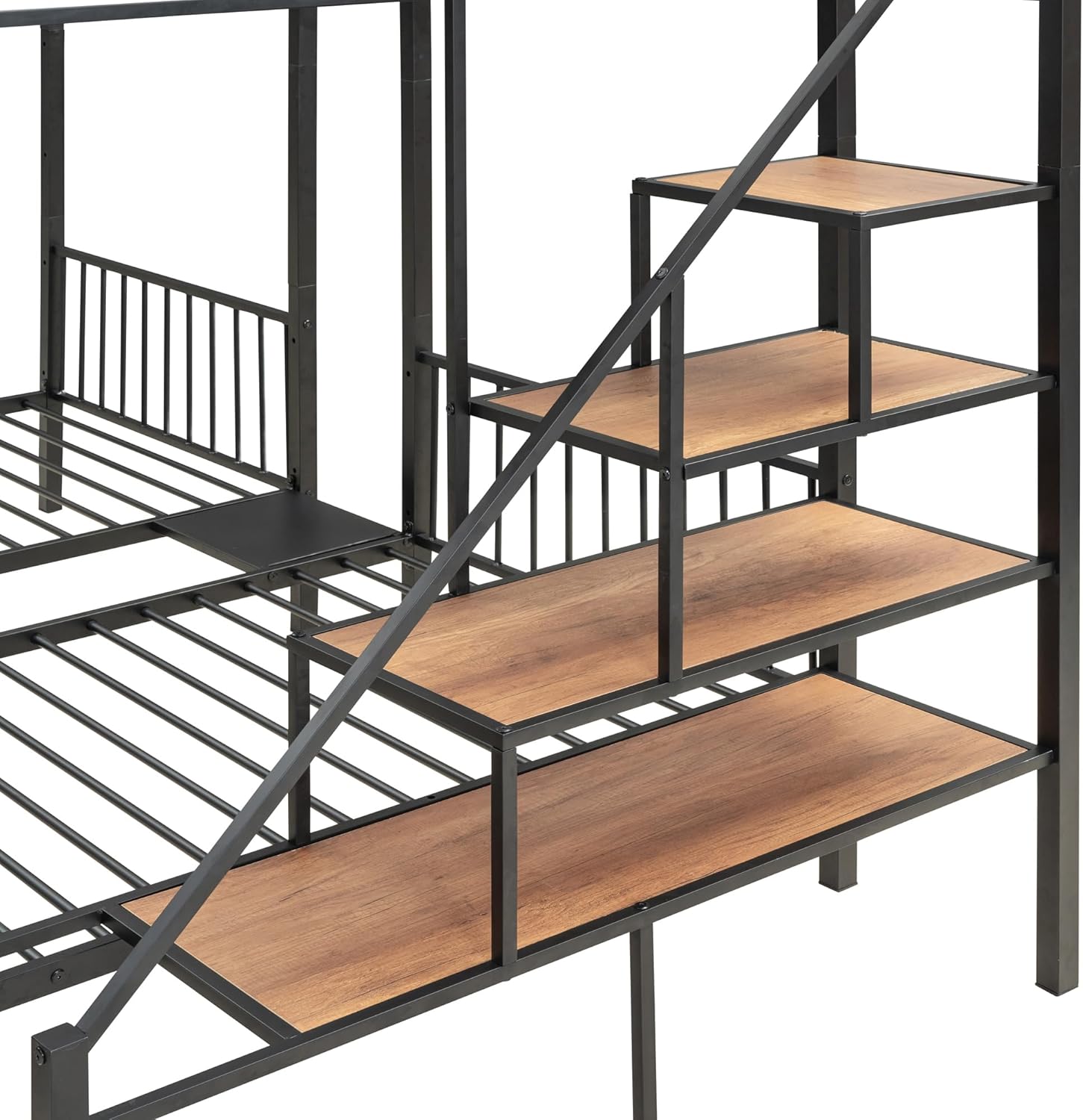 CITYLIGHT Triple Bunk Beds with Storage, Metal Full Over Twin & Twin Bunk Beds with Stairs,3 Bed Bunk Bunk for Kids, Girls, Boys,Teens, Adults,Space Saving Design,Can be Separated into 3 Beds, Black