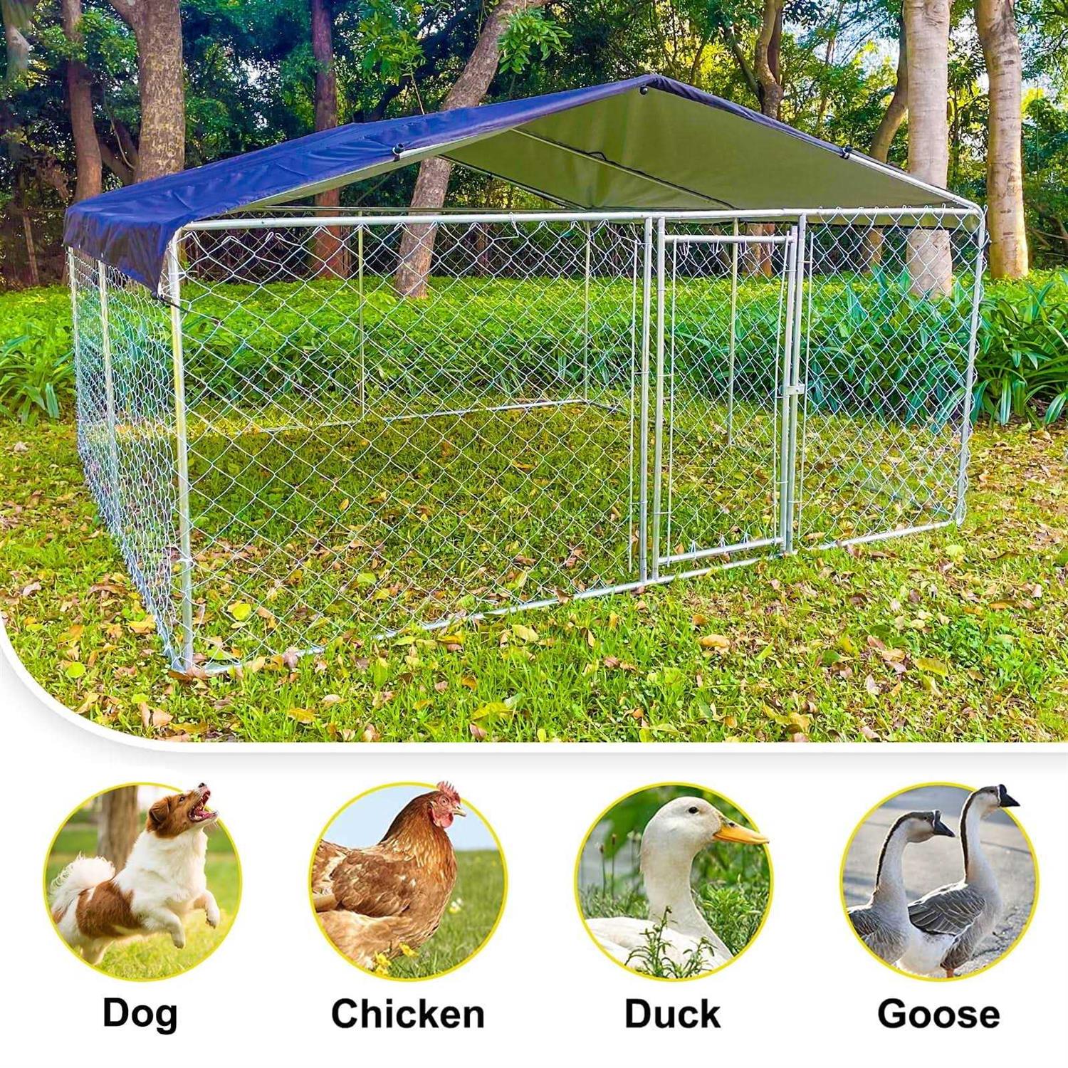 10ft x 10ft Dog Kennel Outdoor Metal Playpen Large Dog Cages for Large Dogs Run Outside Exercise Pet Fences with Roof for Yard - Pet Supplies online store