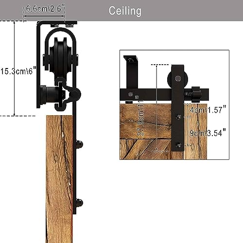 14FT Ceiling Mount Sliding Barn Door Hardware Kit Low Ceiling L-Shape Bracket System for 42" Wide Double Wood Door Heavy Duty (Basic Style Hanger)