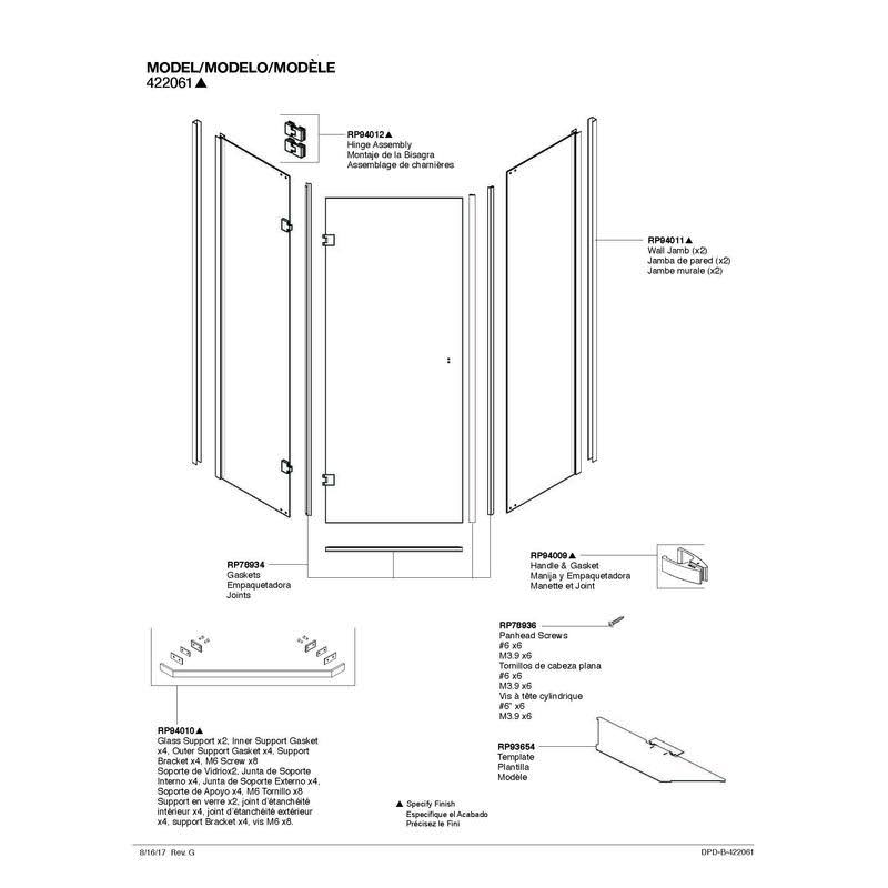 Delta 422061 Frameless Neo-Angle Shower Kit, Stainless