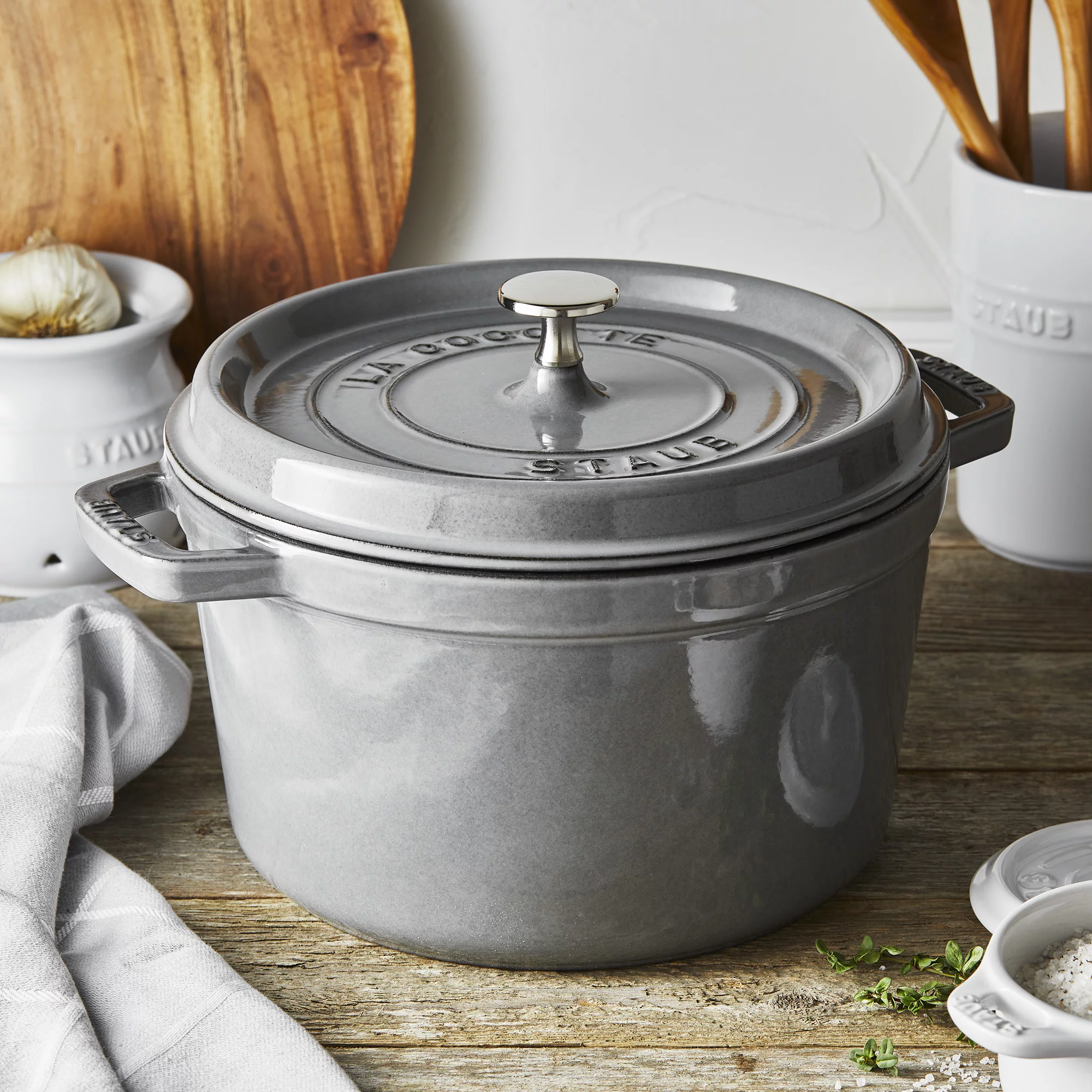 Staub Cast Iron Dutch Oven 5-qt Tall Cocotte, Made in France, Serves 5-6, Graphite