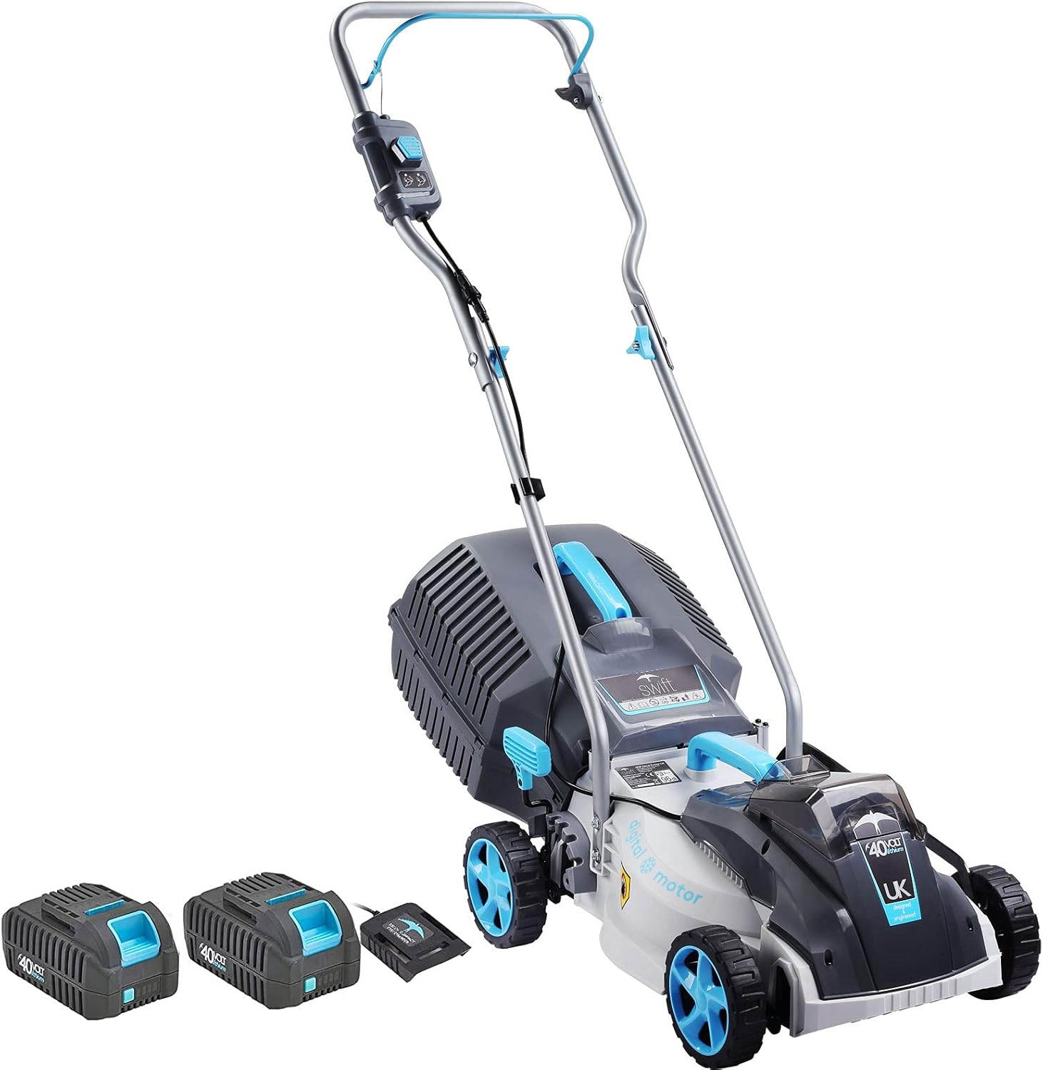 Cordless Lawn Mowers, 15 Inch Lightweight Lawn Mower, 40V Lithium-ion Lawnmower w/Brushless Motor, 5 Cutting Heights Adjustable -Low Noise 2 in 1 Push Mower