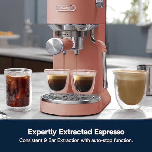 De'Longhi Dedica Duo Compact Espresso Machine - Cold Brew Coffee Maker with Milk Frother Wand- for Espresso, Hot & Iced Coffee, Cappuccinos, Lattes & Home Barista Brewing, Stainless Steel